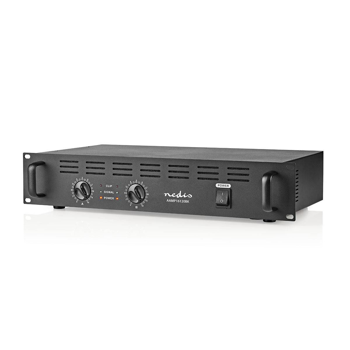 Nedis AAMP16120BK Verstärker (XLR-Anschlüsse, Laborbuchsen, einfache Rackmontage für den Einsatz)