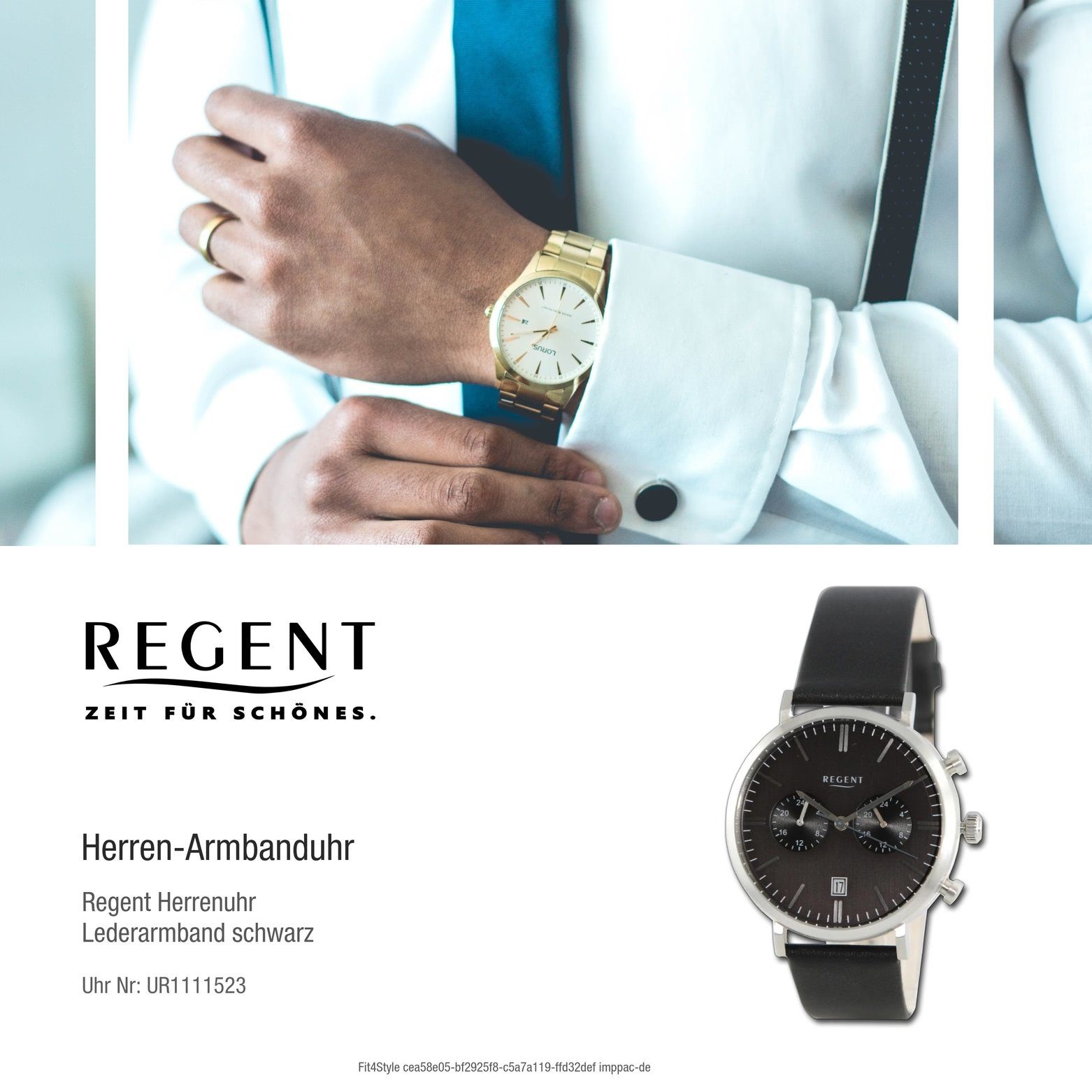 Regent Quarzuhr Regent Herren rund, 41mm), Armbanduhr Analog, Herren extra Armbanduhr groß Lederarmband (ca