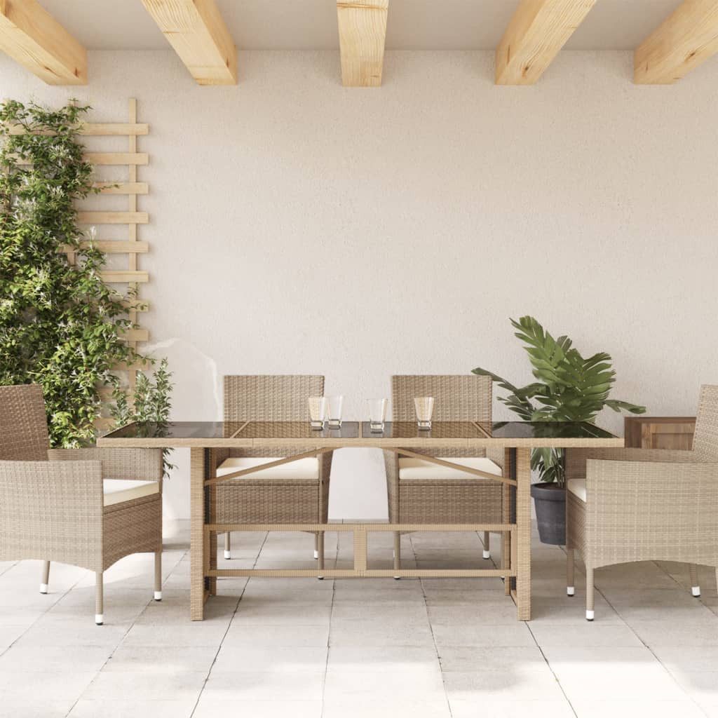 vidaXL Gartentisch Gartentisch mit Glasplatte Beige günstig online kaufen