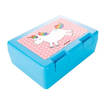 Mr. & Mrs. Panda Butterdose Einhorn Happy - Rot Pastell - Geschenk, Lebensfreude, Lunch box, Einh, Premium Kunststoff, (1-tlg), Luftlöcher