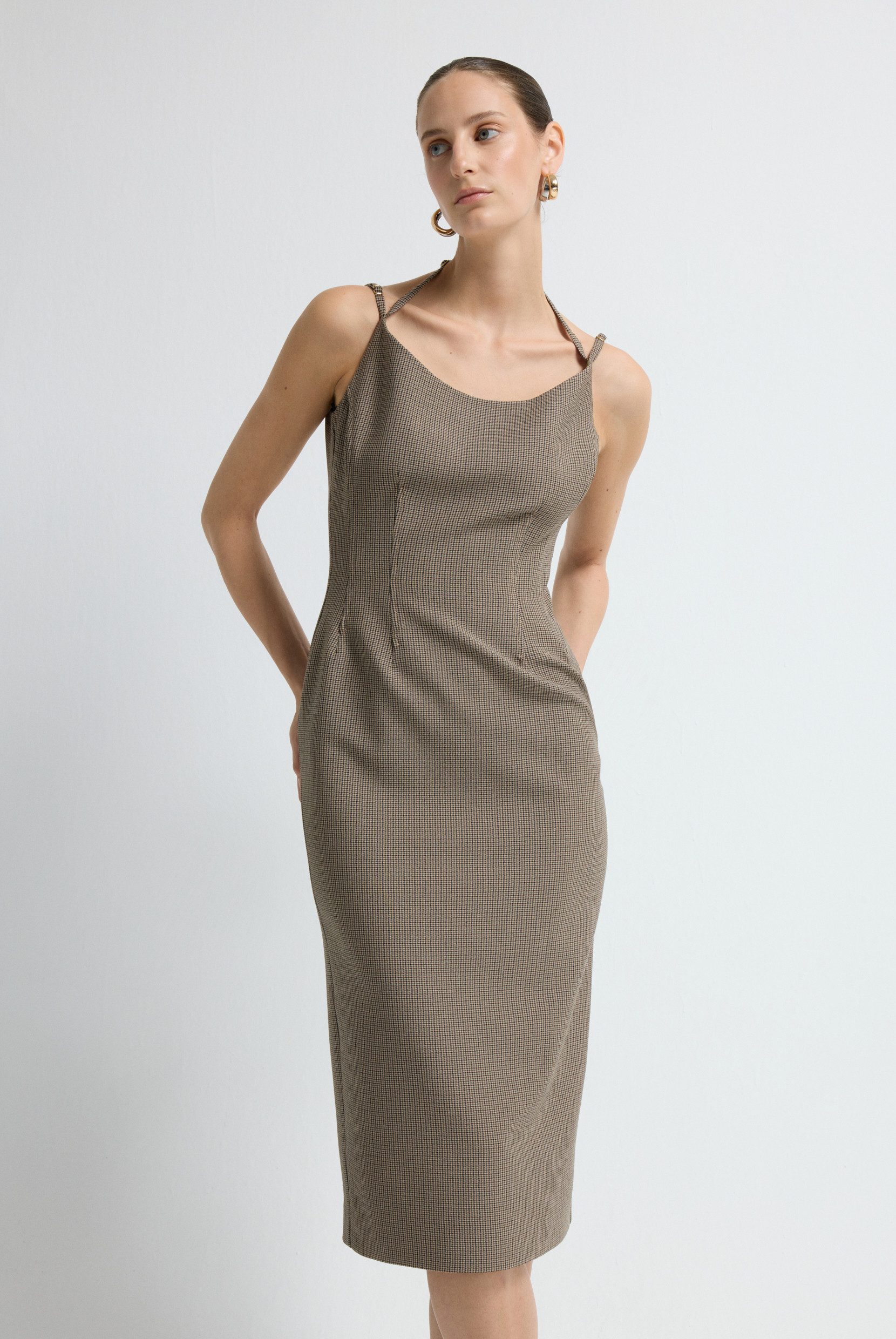adL Jerseykleid Rippenstrick-Midikleid mit Spaghettiträgern