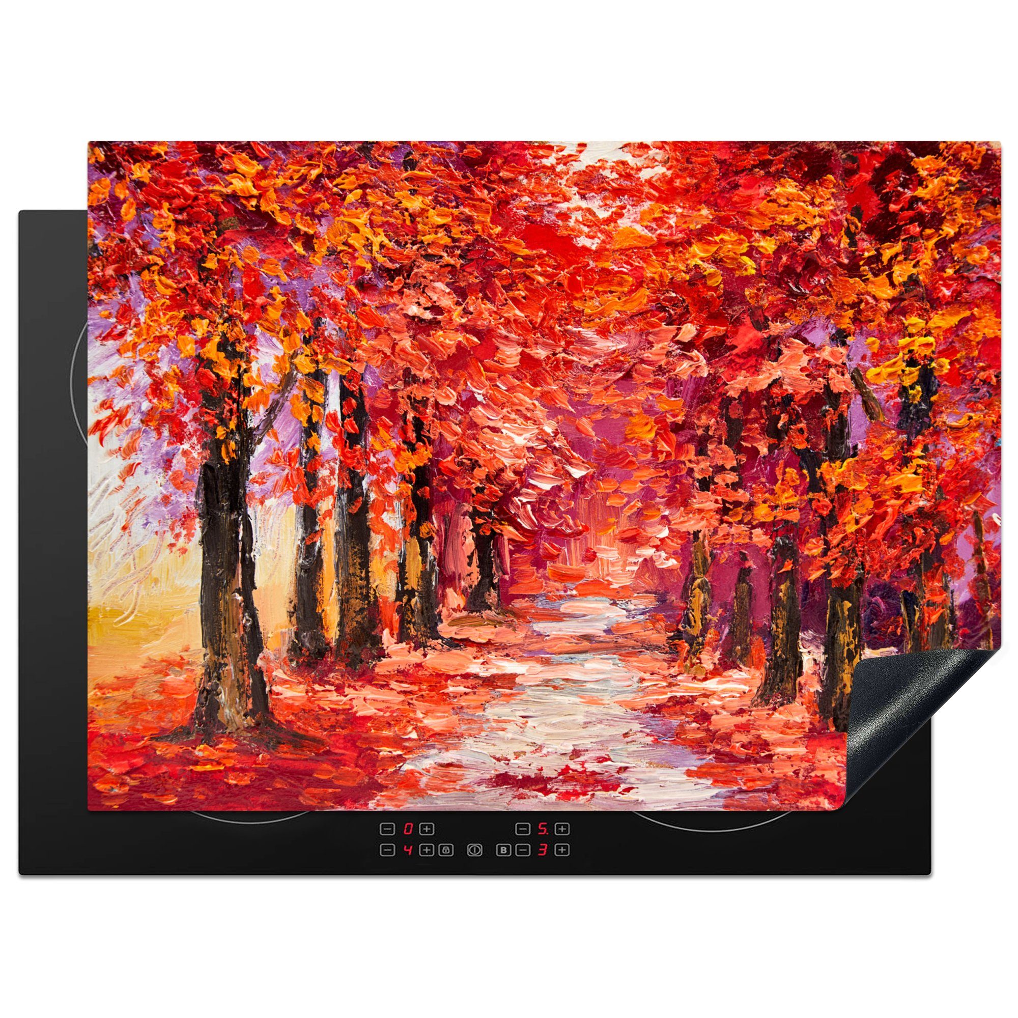 MuchoWow Herdblende-/Abdeckplatte Gemälde - Bäume - Herbst - Ölgemälde, Vinyl, (1 tlg), 70x52 cm, Mobile Arbeitsfläche nutzbar, Ceranfeldabdeckung