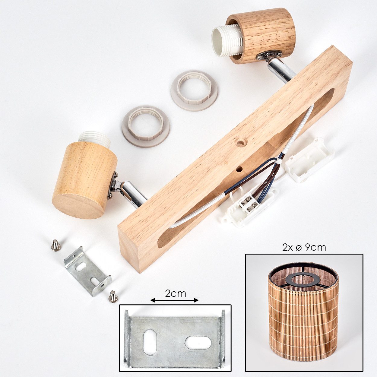 hofstein Deckenleuchte Deckenlampe aus Holz/Metall/Bambus in Naturfarben/Chromfarben/Braun, ohne Leuchtmittel, mit verstellbaren Strahlern, 2 x E14, ohne Leucht – Bild 5 von 5