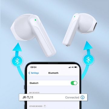 JOYROOM TWS Ohrhörer kabellos ENC wasserdicht IPX4 Bluetooth 5.3 weiß Bluetooth-Kopfhörer (Bluetooth, Touch Control, TWS, Bluetooth 5.3, Wasserdicht: IPX4, ENC, ergonomisch, leicht, 6h Musik)