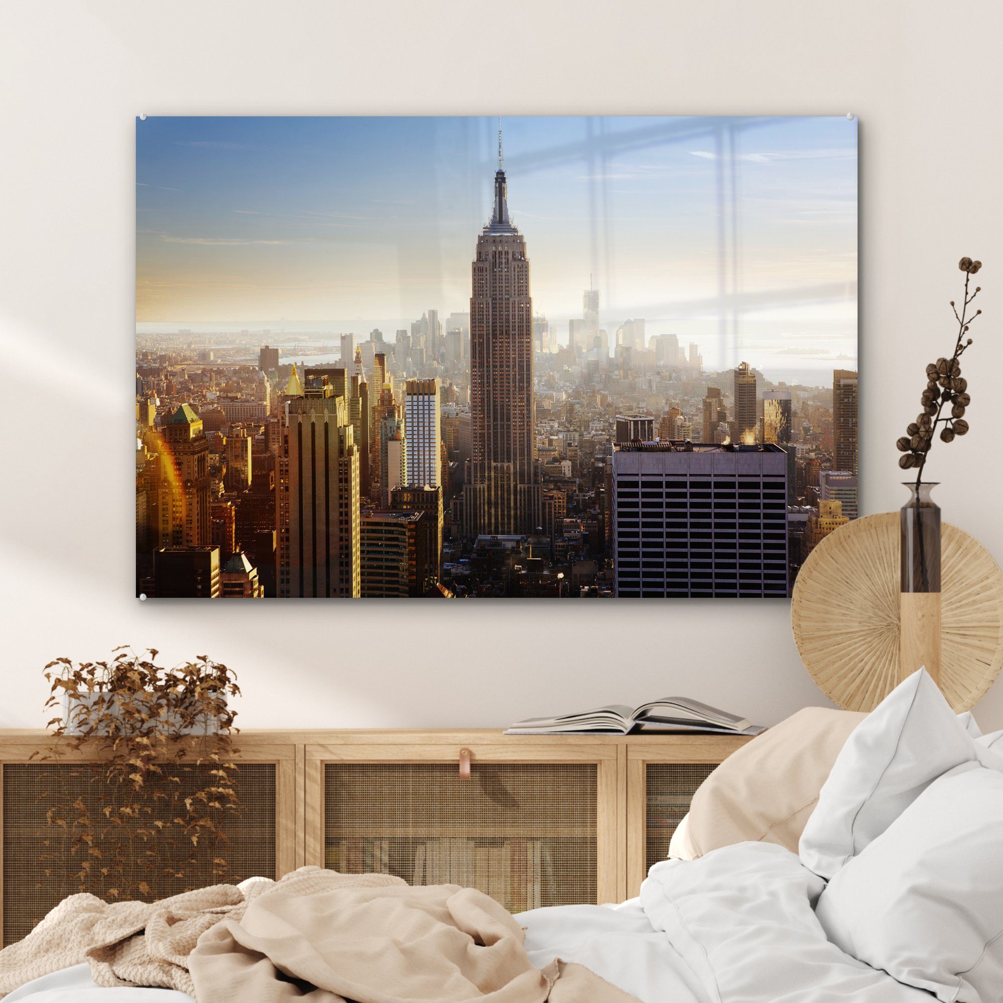 MuchoWow Acrylglasbild New York - Wohnzimmer St), Architektur & (1 - Acrylglasbilder Schlafzimmer Himmel