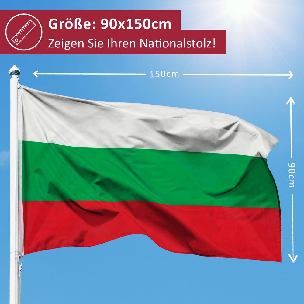 PHENO FLAGS Flagge Bulgarien Flagge 90x150 cm – Wetterfeste Nationalflagge, Inkl. 2 Messing Ösen