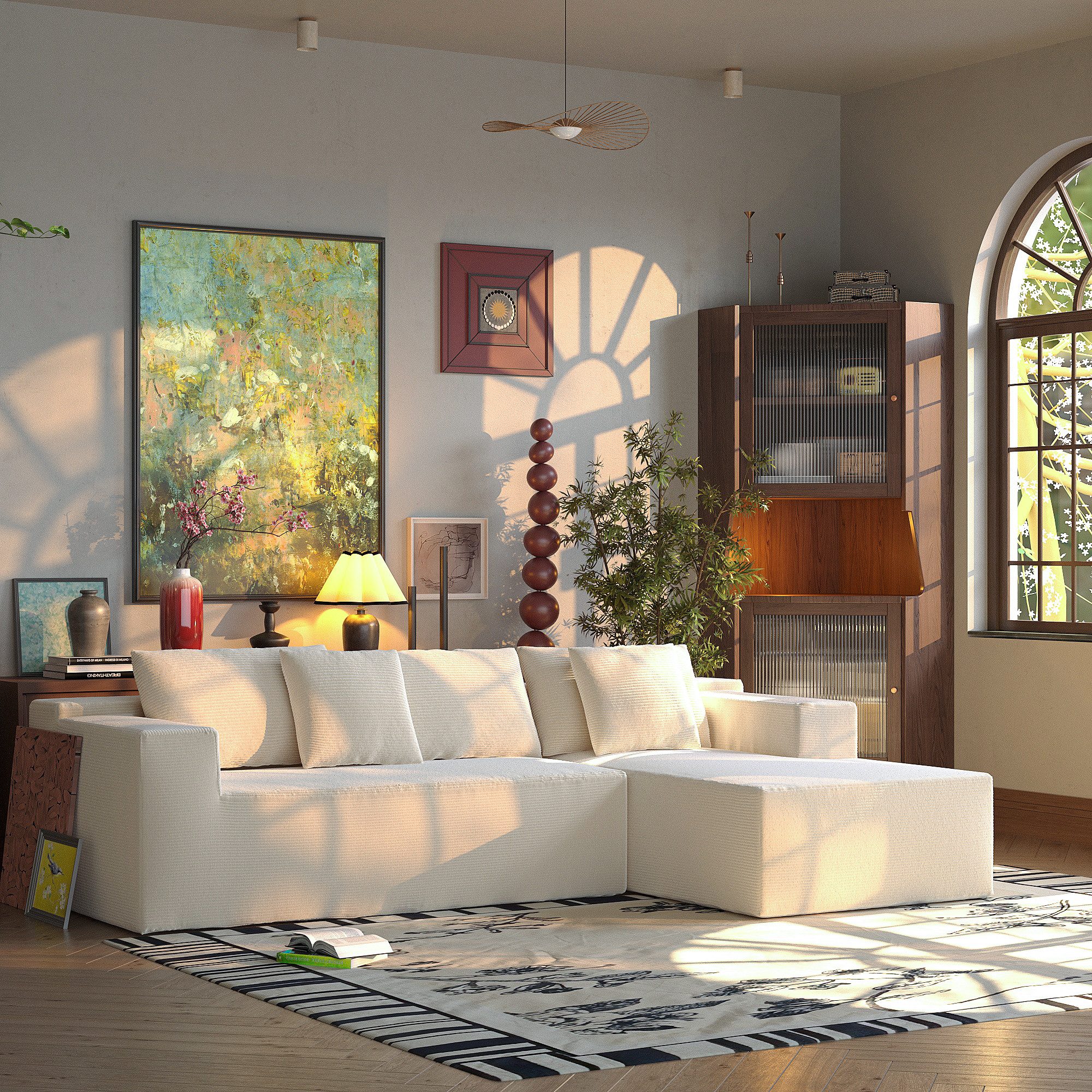 FUFU&GAGA Ecksofa Ecksofa mit breitem Lounger, Weiß, Stoff+Schaum, 270×175×67 cm