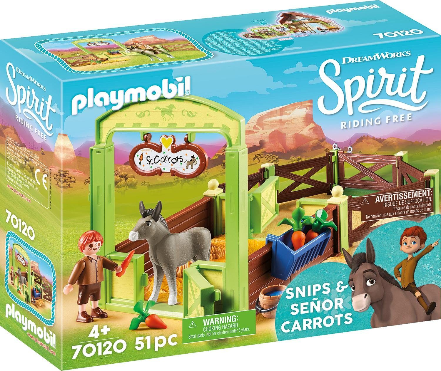 Image of Playmobil® Konstruktions-Spielset »Pferdebox »Snips & Herr Karotte« (70120), Spirit Riding Free«, Made in Germany
