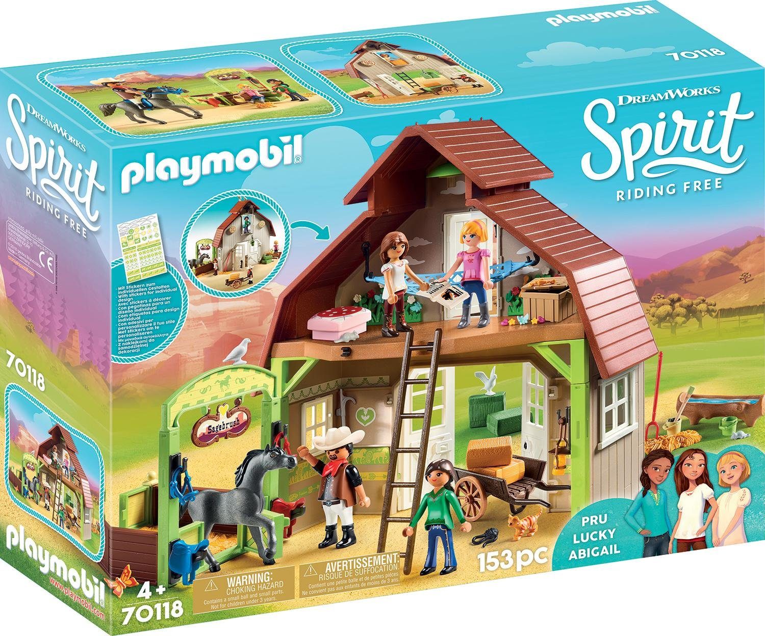Image of Playmobil® Konstruktions-Spielset »Stall mit Lucky, Pru & Abigail (70118), Spirit Riding Free«, Made in Germany