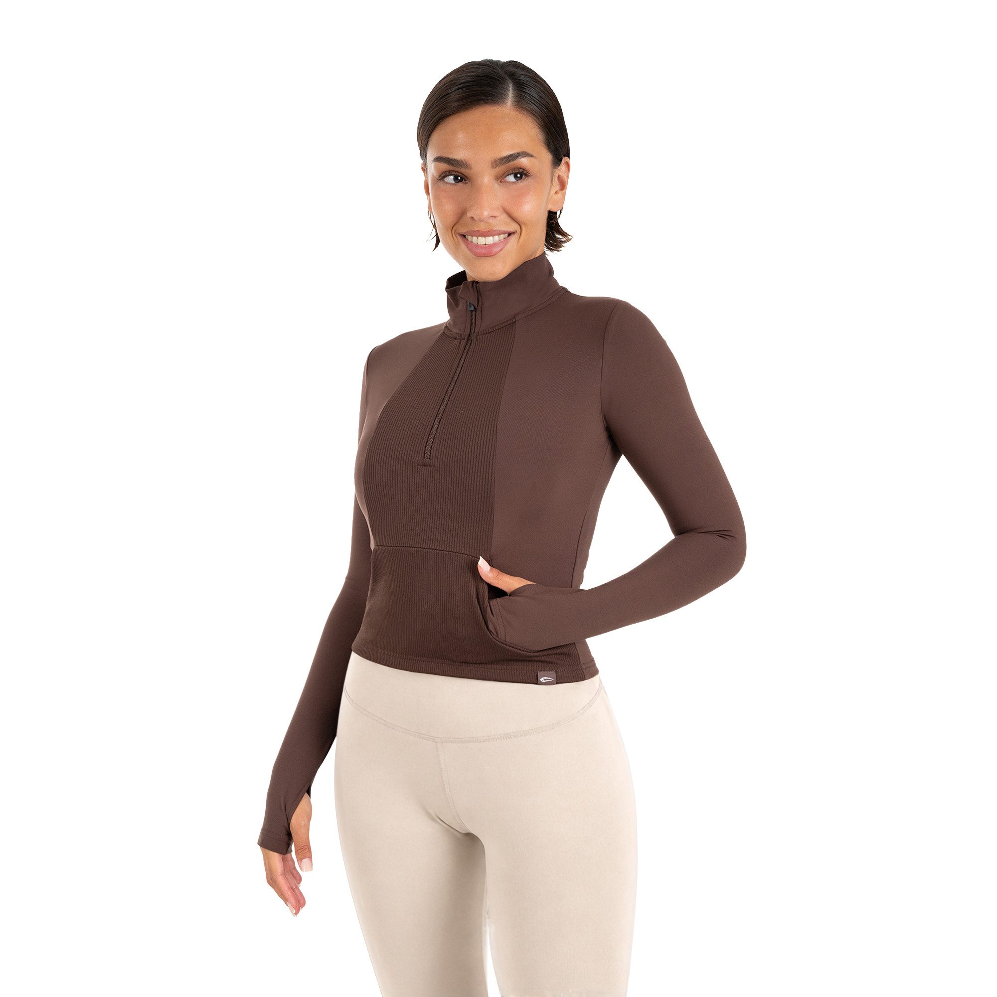 Smilodox Longsleeve Naveya Damen, Half Zip Sweatshirt, Slim Fit, für Gym, Training Half Zip, Stehkragen, Stretch Material, elastisch