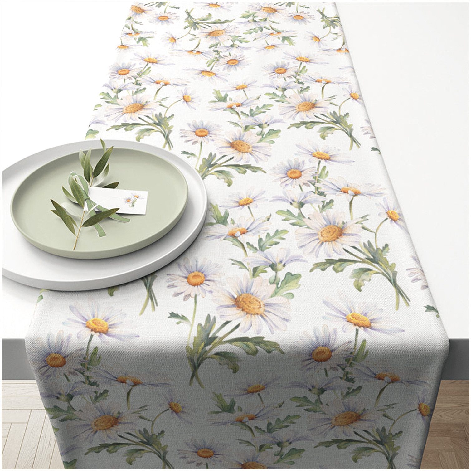 Ambiente® Узкие скатерти Beautiful daisies (1-tlg, 1-teilig), Узкие скатерти Tischdecke ca.40x150cm Baumwolle