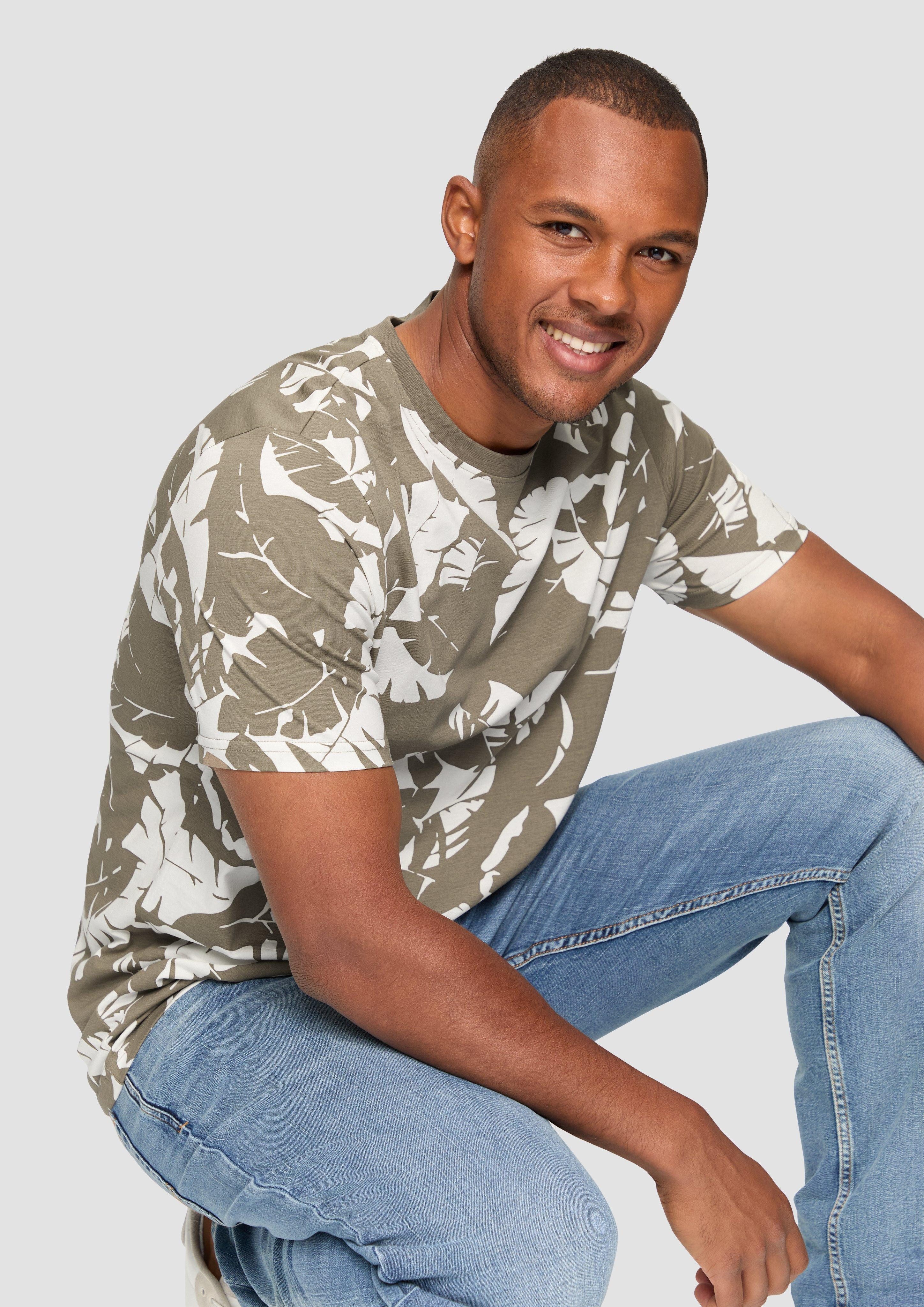 QS Kurzarmshirt T-Shirt mit All-over-Print günstig online kaufen