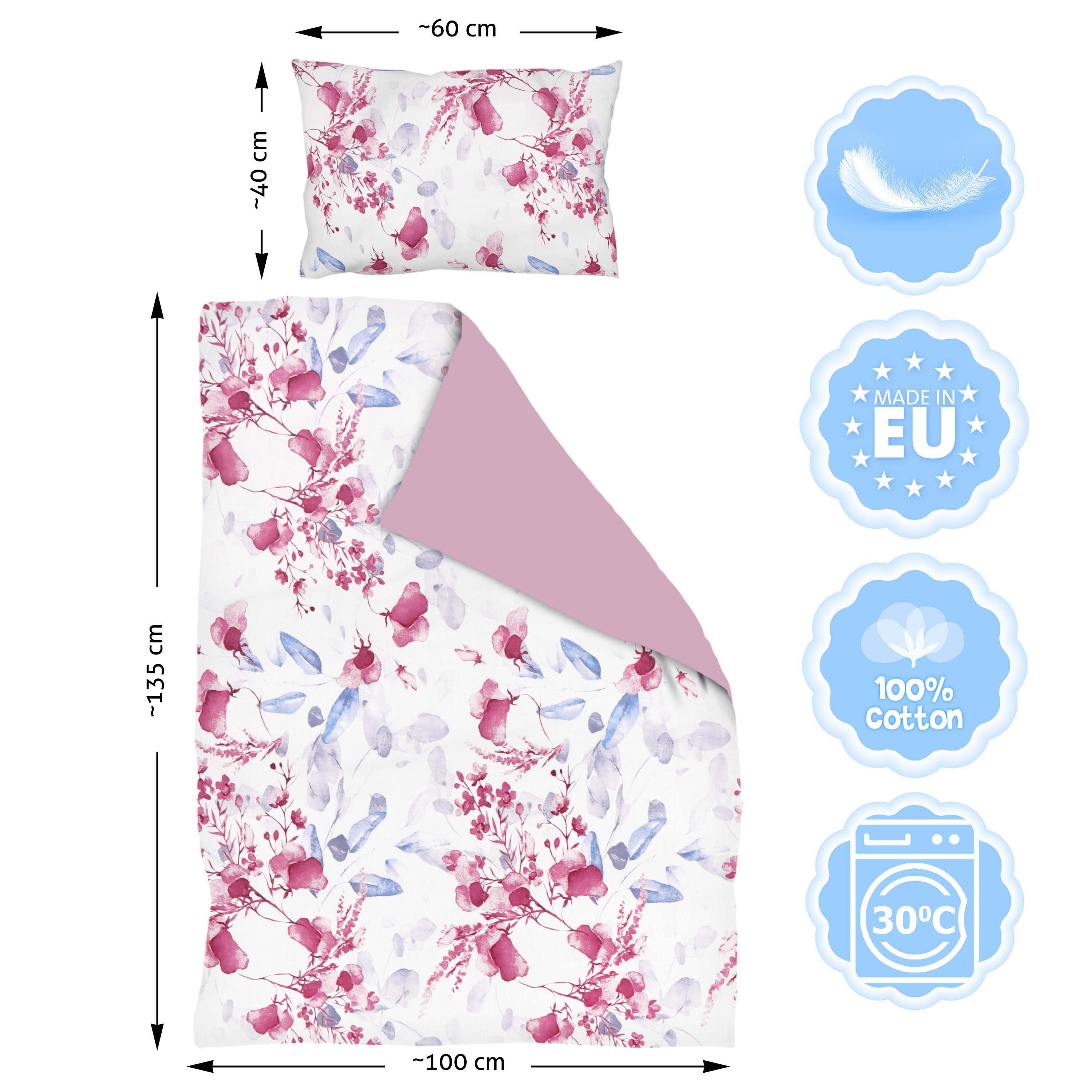 Amilian Babybettwäsche Set 7-teilig - Bettwäsche 100x135 - Kissenbezug 40x60 - mit Himmel, Vollstoffhimmel, 7 teilig, Komplett-Set für Babybett; Gitterbett - Kinderbettwäsche