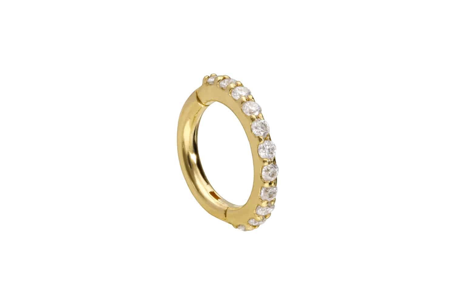 PIERCINGLINE Nasenpiercing 14/18 Karat Gold Segmentring Clicker EINGEFASSTE MOISSANITE (Clicker, 1-tlg), Ohrpiercing für Conch, Helix, Tragus, Daith, Lobe