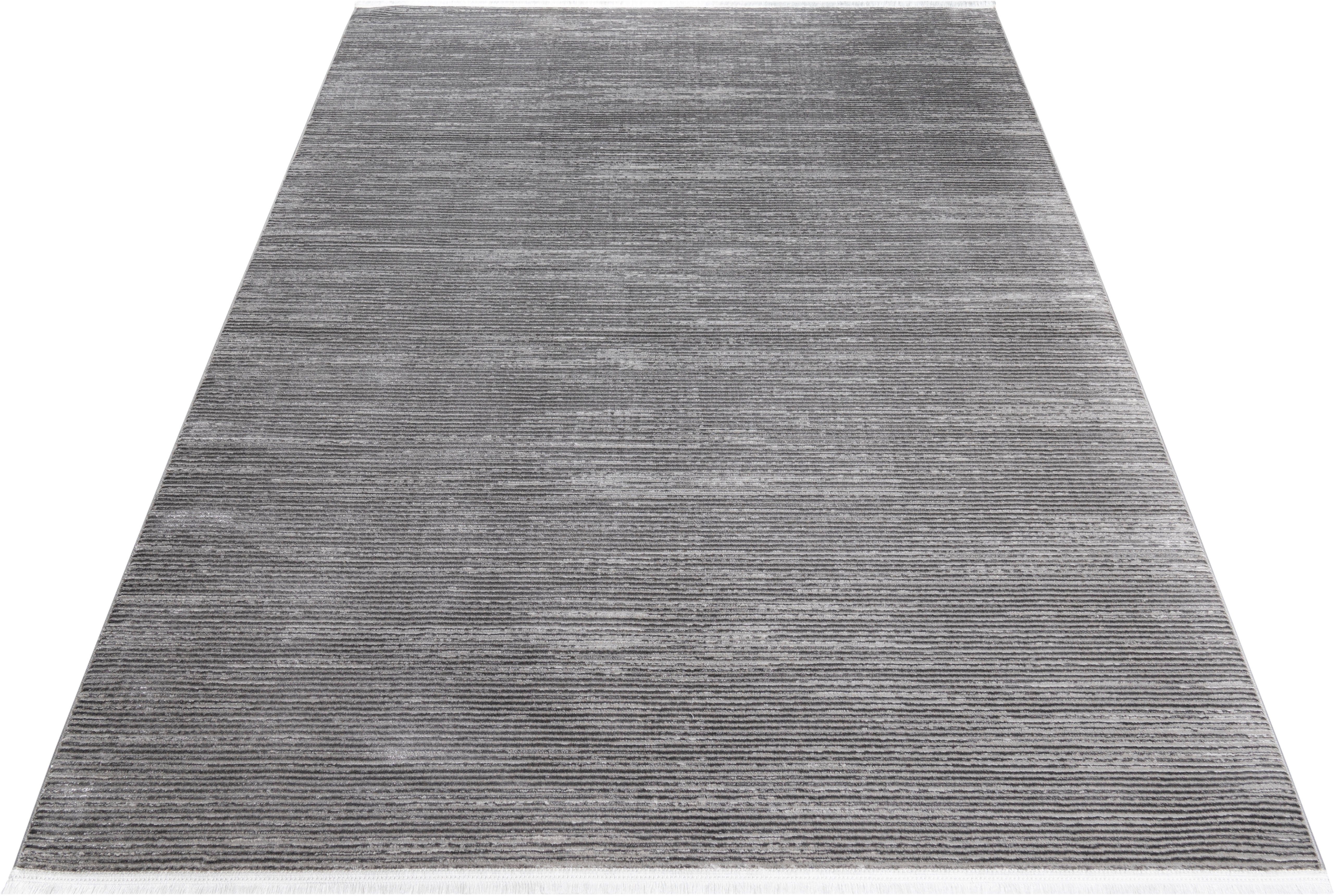 Teppich Bricon, Home affaire, rechteckig, Höhe: 7 mm, mit Fransen, Teppich, Kurzflor, Weich, Pflegeleicht grau