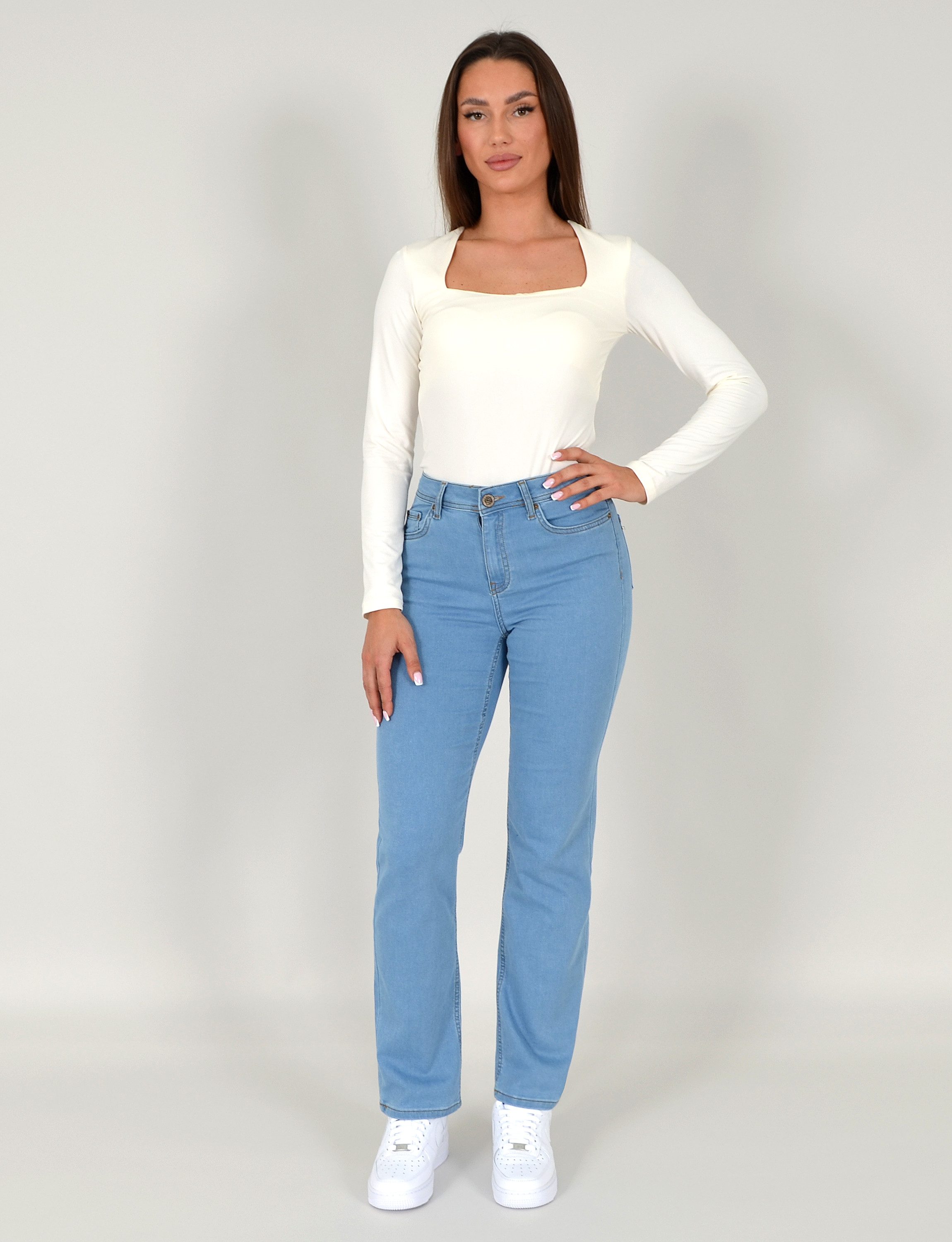 ESRA Straight-Jeans Damen Stretch-Jeans G1400 Straight Jeans Damen High Waist Stretch Jeans Damen Regular Hose