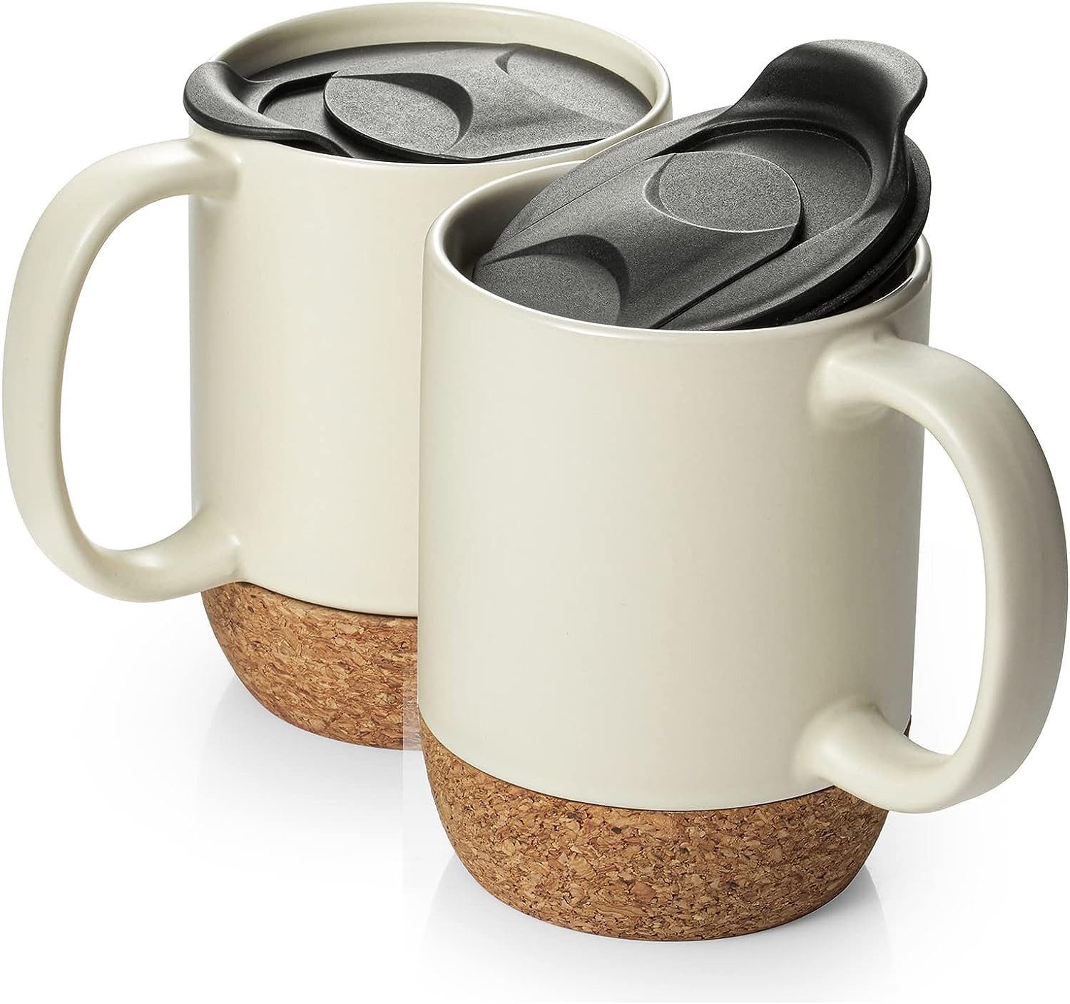 Dowan Tasse DOWAN Kaffeetassen-Set 2er – 444 ml Becher mit Deckel & Korkboden