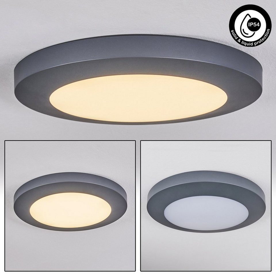 hofstein Außen-Deckenleuchte moderne Deckenlampe aus Metall/Kunststoff in  Anthrazit/Weiß, LED wechselbar, 3000 Kelvin, Lampe (30,5cm), LED 16,5 Watt,  1250 Lumen