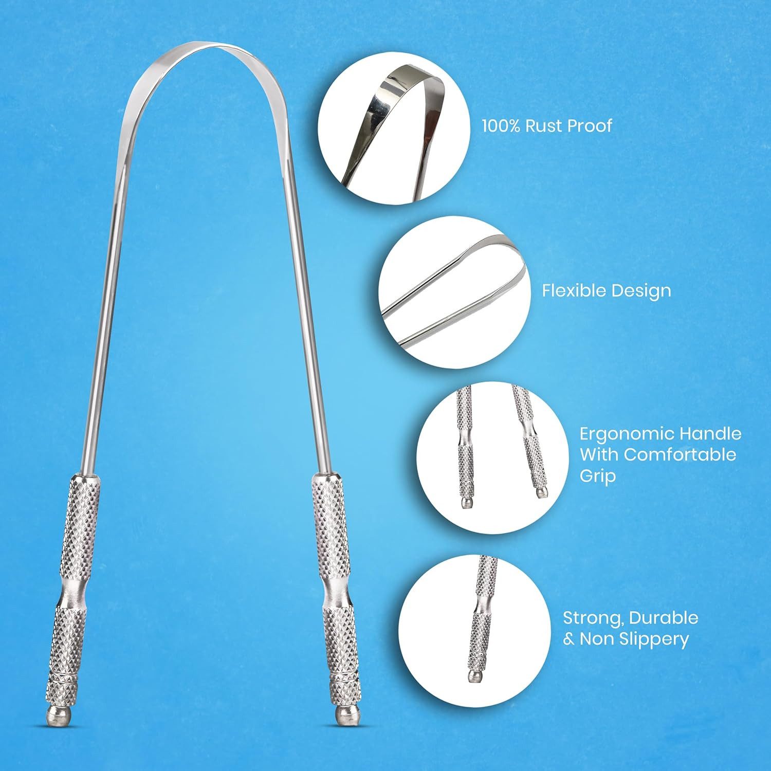 Montegoni Mundpflegecenter Zungenschaber für Erwachsene aus Edelstahl, Mundgeruch Bekämpfen 100%, (2Pcs Mundpflege Pack), Zungenreiniger aus Edelstahl, Zungenbürste Mundhygiene Produkt