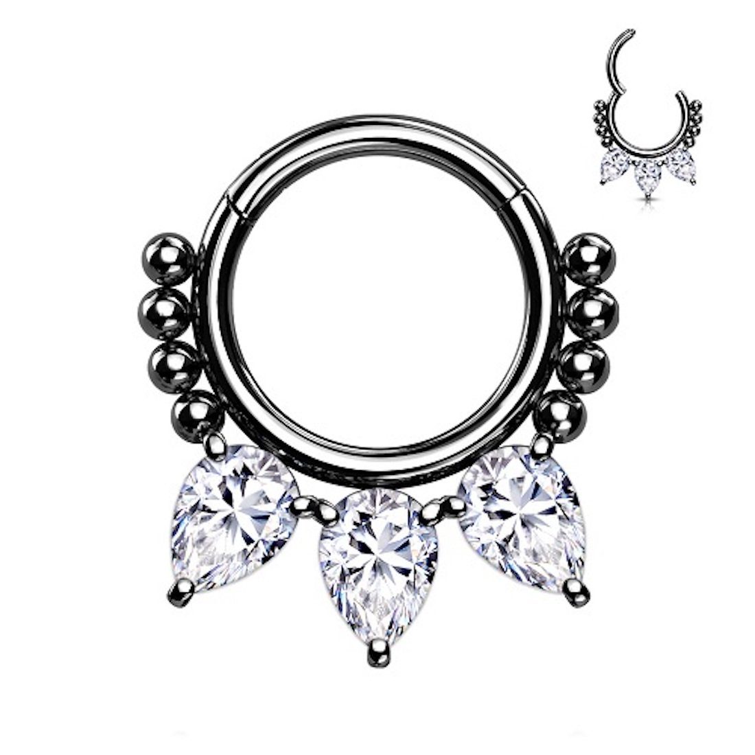 Nasenpiercing Septum Piercing Ring Segmentring Clicker Scharnier 3 Kristall Tropfen