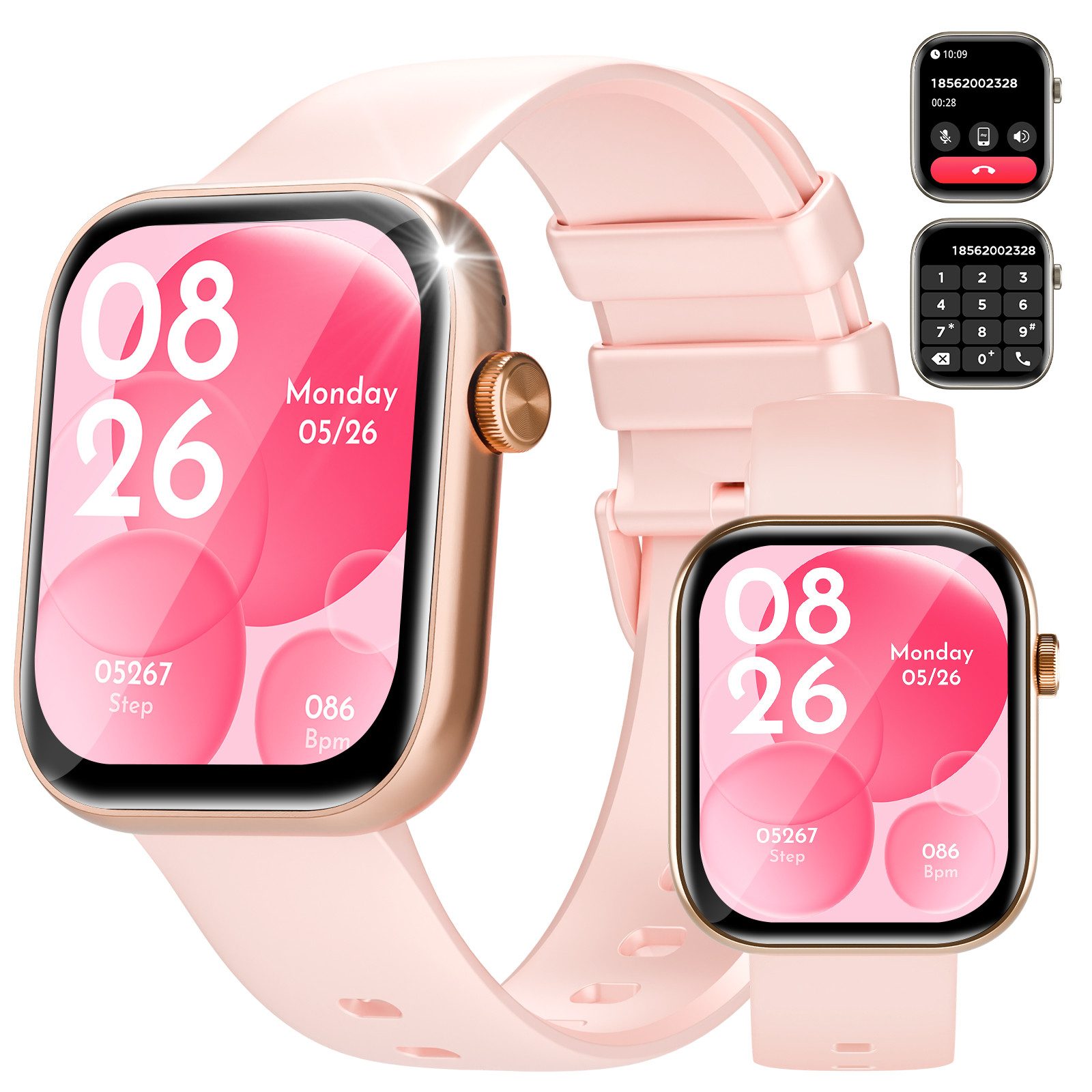 Smartwatch Damen Herren, Feine Fitness Uhr mit Anruffunktion Smartwatch