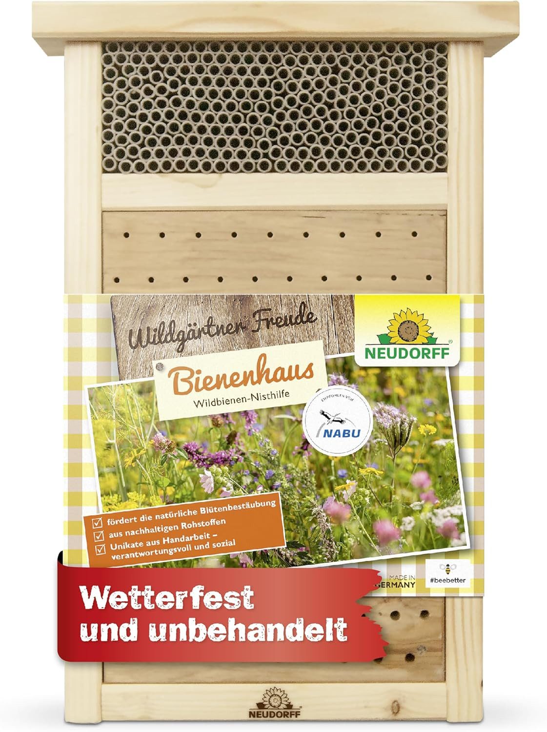 Neudorff Bienenkiste Wildgärtner Freude Bienenhaus – Handgefertigtes Bienenhotel., 1-tlg., Handgefertigtes Wildbienenhaus aus Buchenholz