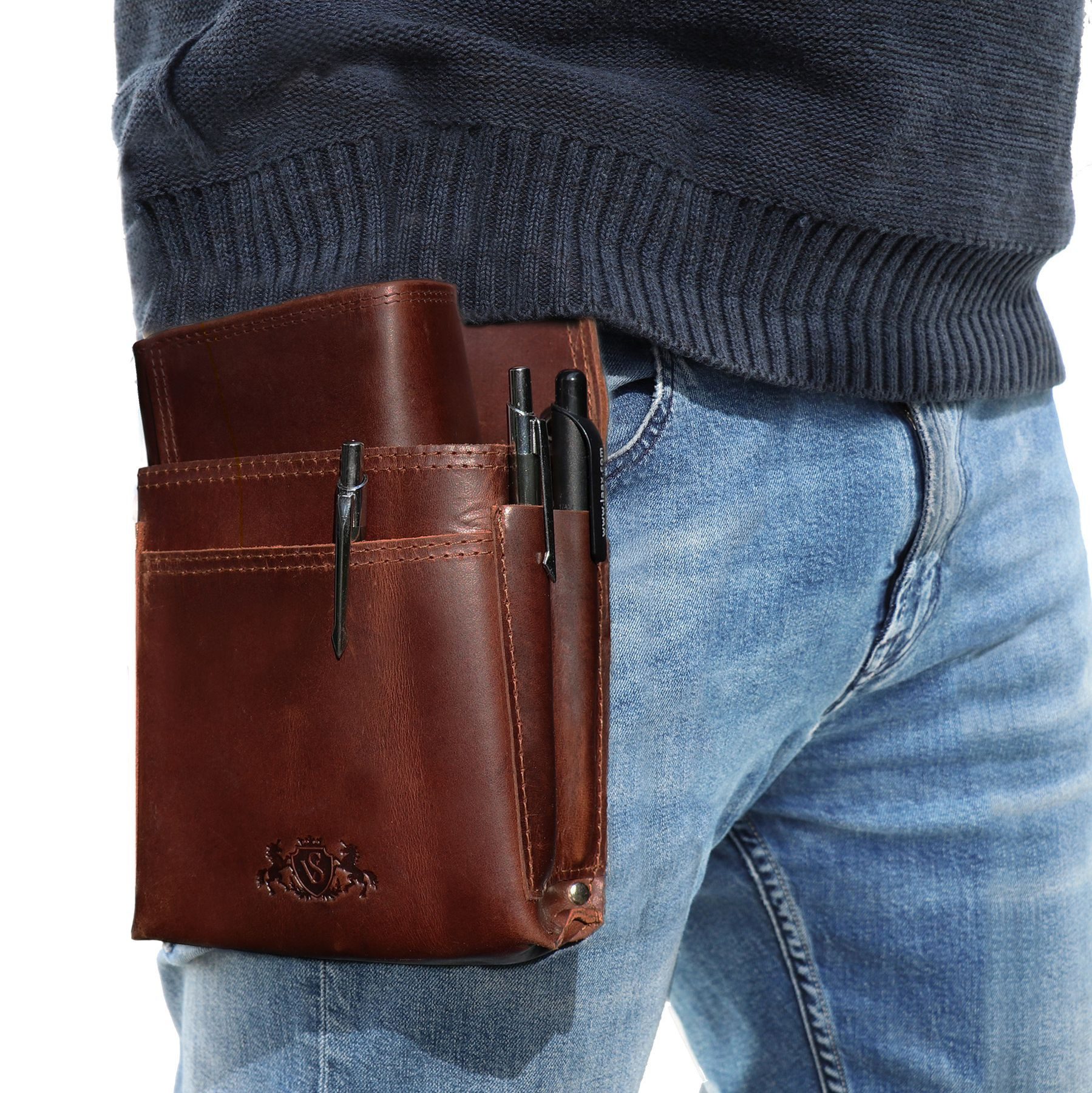 SID & VAIN Geldbörse ABERDEEN, Kellnerportemonnaie echt Leder Unisex, Kellnergeldbeutel braun