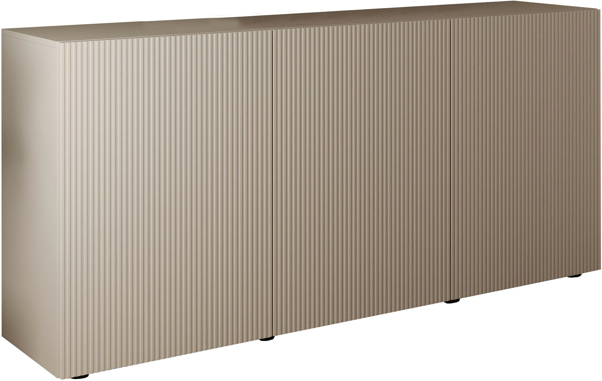 Home affaire Sideboard Rio Breite 181 cm, Kommode mit 3 Türen, Anrichte, geriffelte MDF-Fronten, modern u. elegant, viel Stauraum