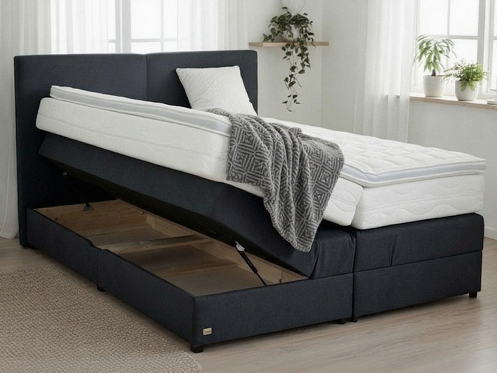 PAARA Boxspringbett Montana mit Bettkasten Kopfteil Stauraum H2 H3, inkl. Matratze und Topper, mit einzigartigem Belüftungssystem
