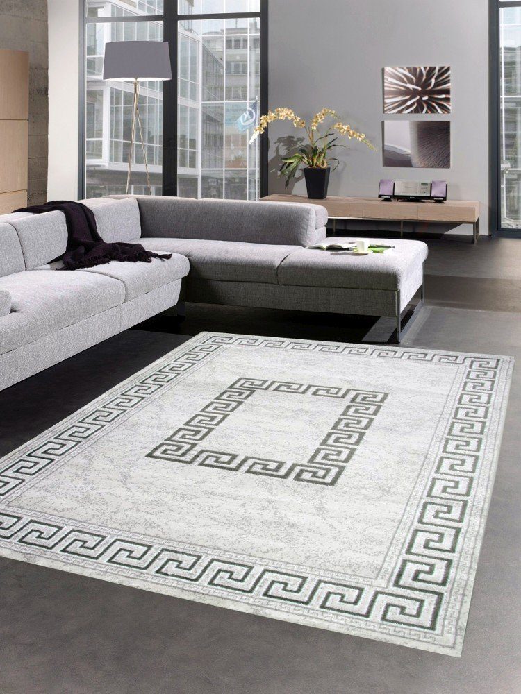 Carpetia Teppich Teppich Wohnzimmerteppich Mäander Muster mit Glitzer grau, günstig online kaufen