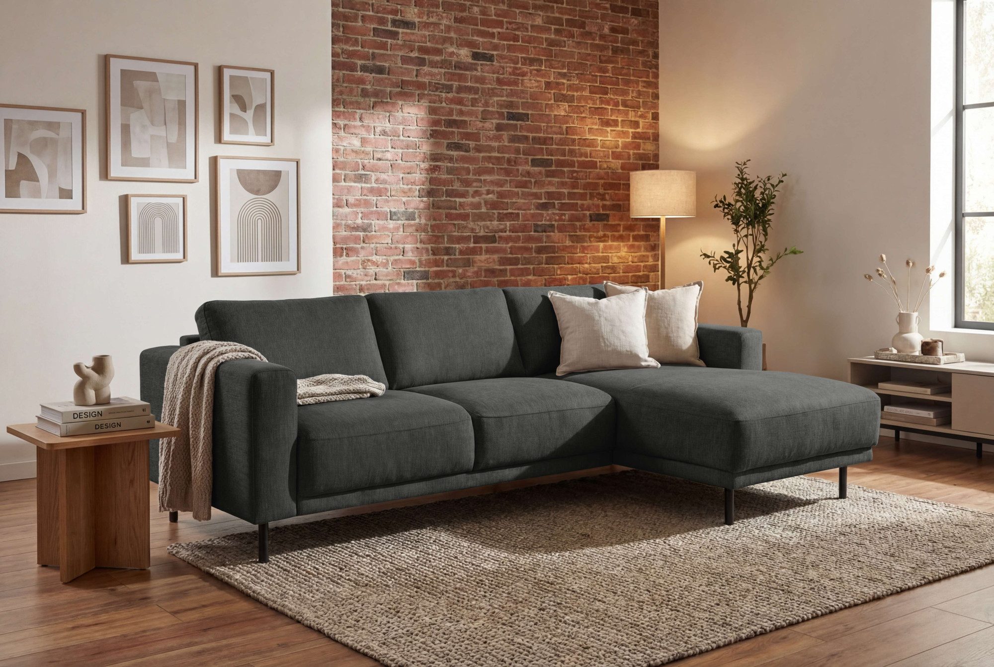 OTTO home Ecksofa Sveeva, L-Form, B.238 cm, schwarze Metallfüße, langlebiger Webstoff, mit Wellenunterfederung, viele Farben