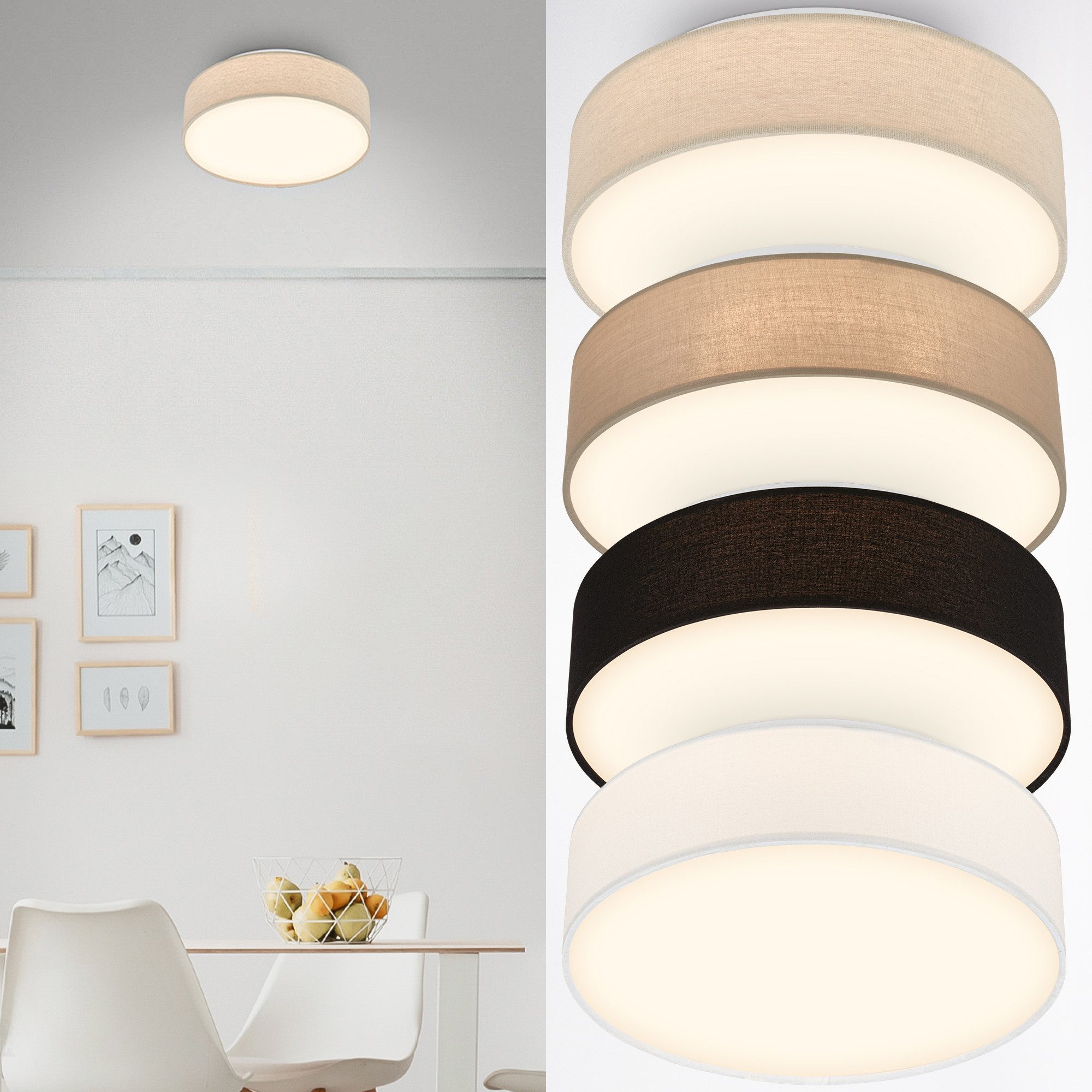 Briloner Leuchten LED Deckenleuchte Stoff-Deckenlampe Textillampe Stoffschirm Wohnzimmer Schlafzimmer, LED fest integriert, 3000K, 30/38x10,5 cm, Wohnzimmer, Schlafzimmer, Flur, Küche
