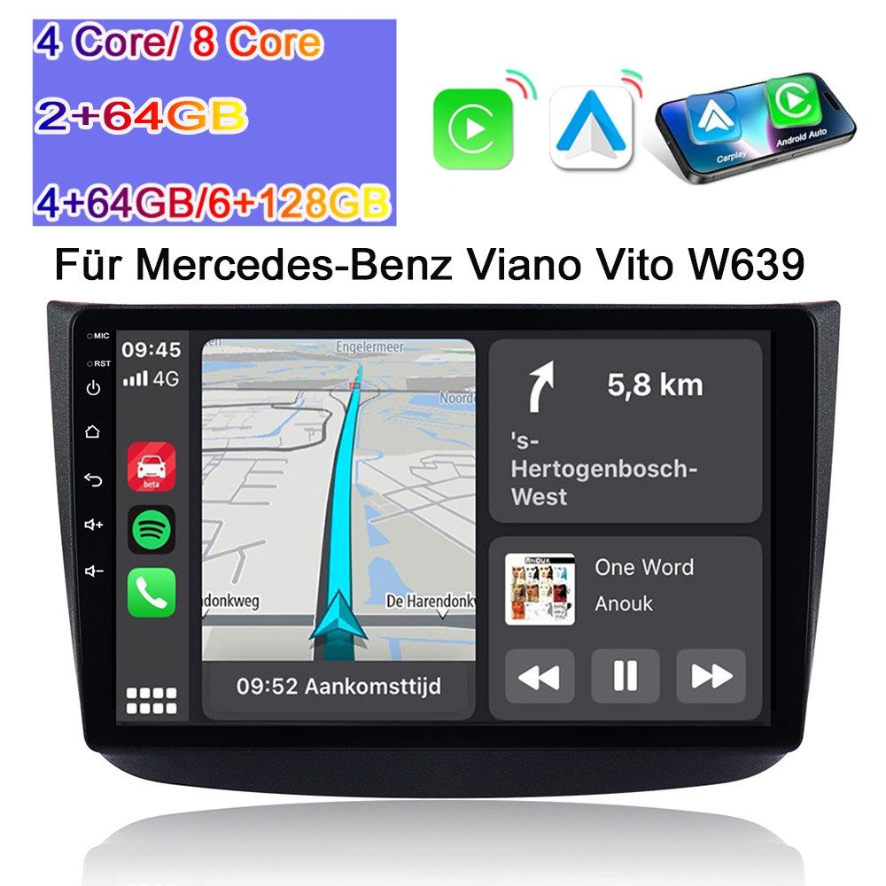 A-Sure 10.1" Android 15 radio Carplay Navi Für Mercedes-Benz Viano Vito W639 Autoradio (Digitalradio (DAB), FM, AM)
