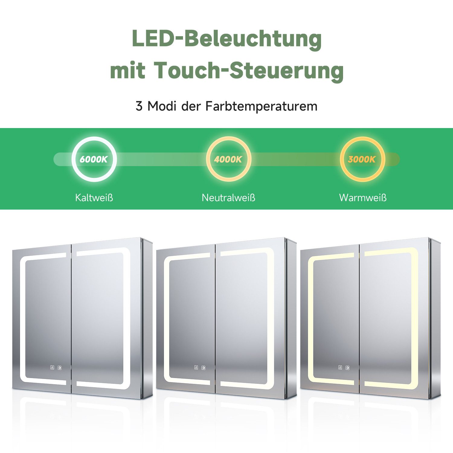 SONNI Spiegelschrank Spiegelschrank bad mit Beleuchtung und Antibeschlag-Funktion Aluminium mit Touch-Bedienung und integrierter Rasierersteckdose