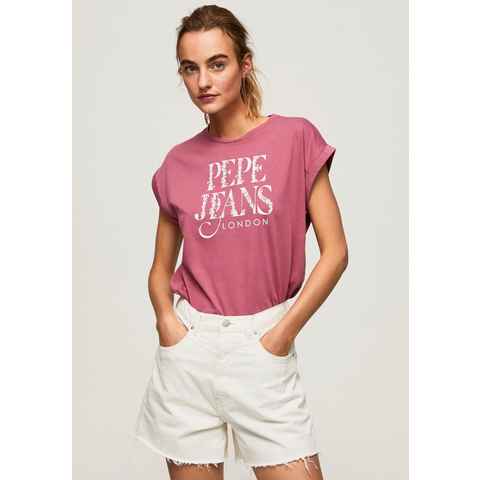 Pepe Jeans Rundhalsshirt LINDA mit Logo-Print in Kontrast