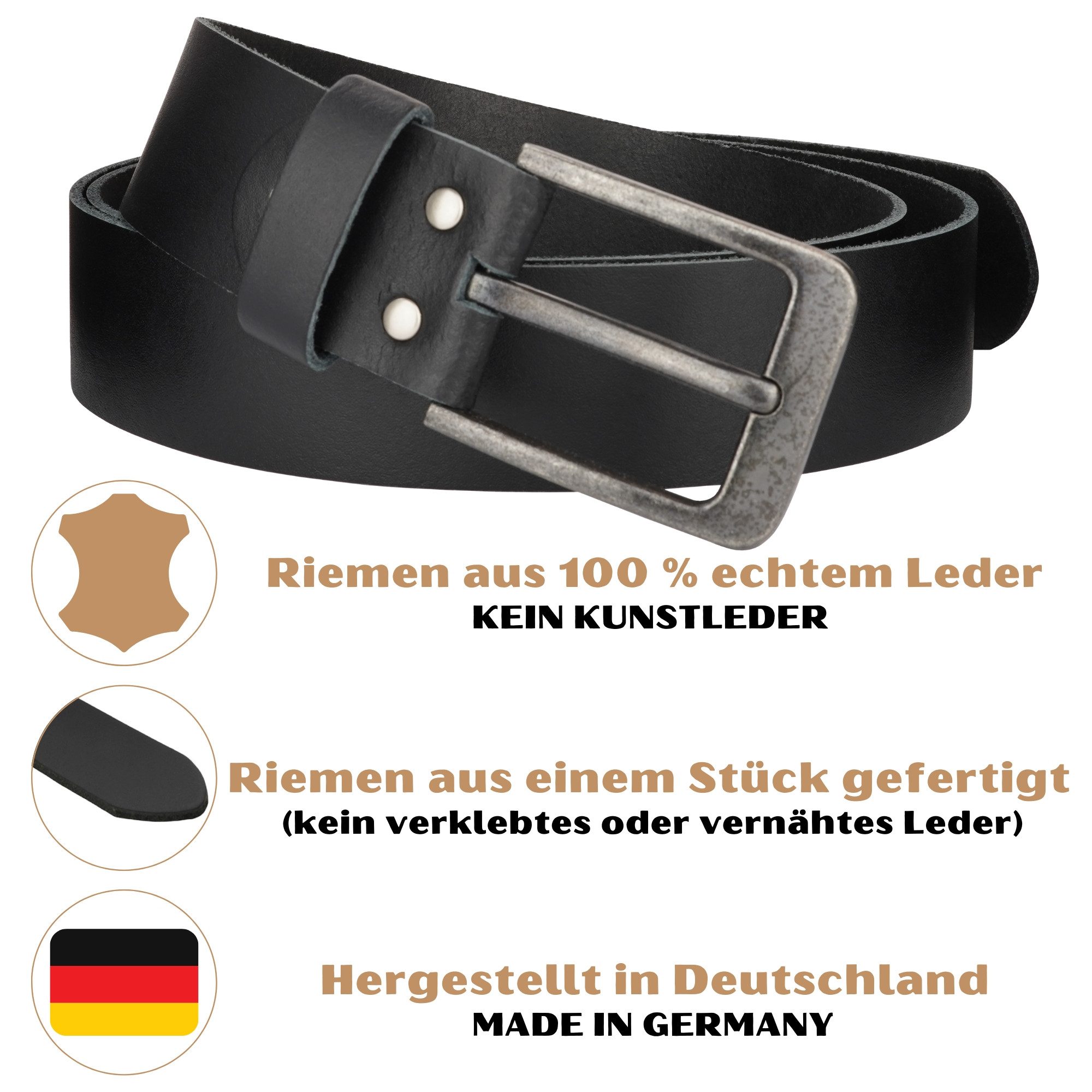 Manza Ledergürtel Gürtel Ledergürtel 4cm breit Echt Leder Jeansgürtel Unisex Kürzbar