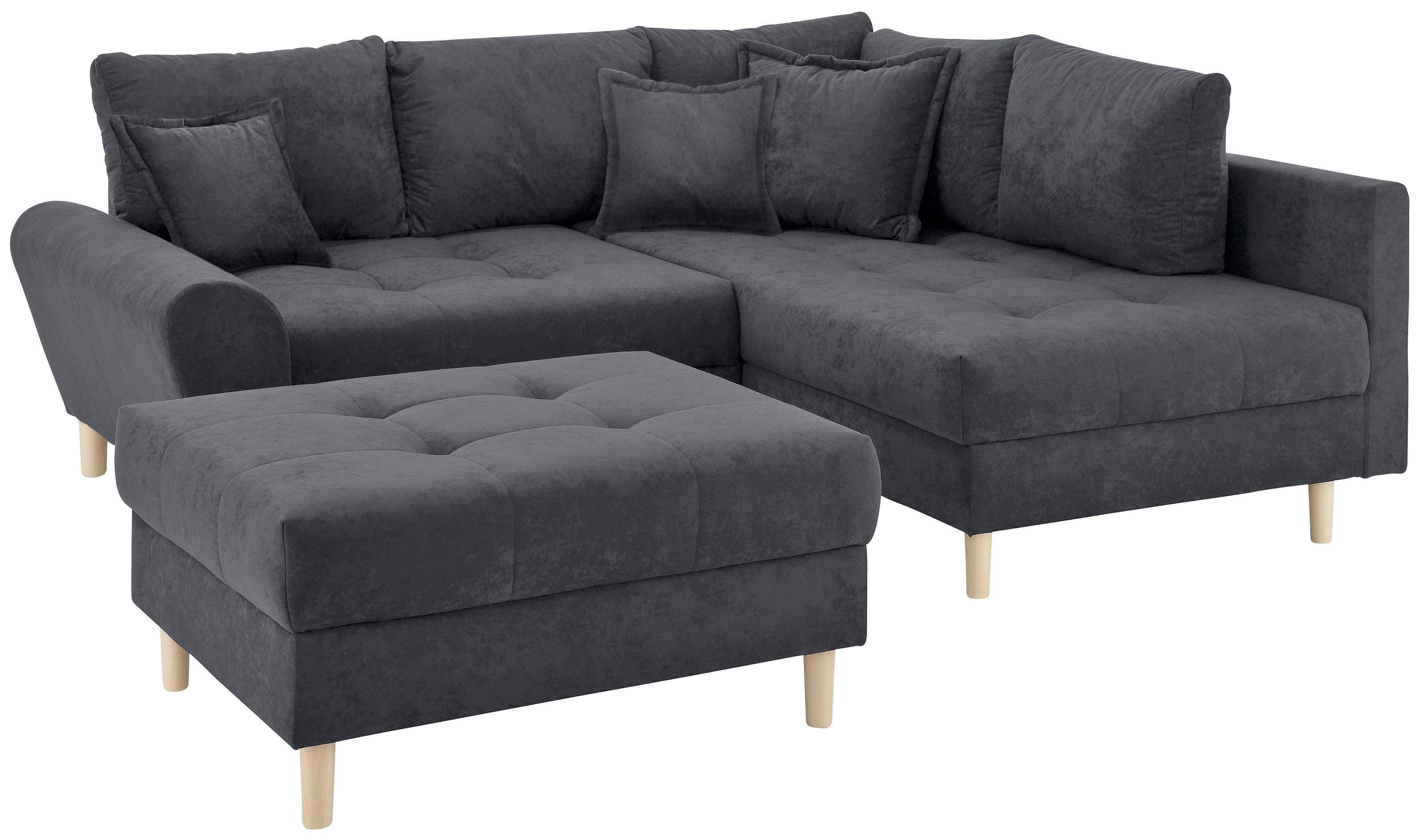 Home affaire Ecksofa Rice L-Form inkl. Hocker, Set, mit Bonnellfederkern, Hocker & Kissen, Ottomane beidseitig montierbar
