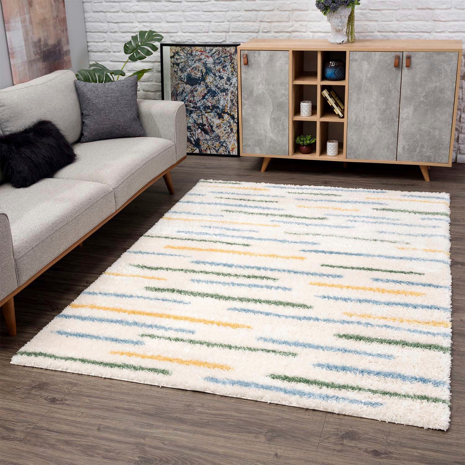 Carpet City Hochflor-Teppich Pulpy 562, rechteckig, Höhe: 30 mm, besonders weich, Streifen, Wohnzimmer, Schlafzimmer, Kinderzimmer