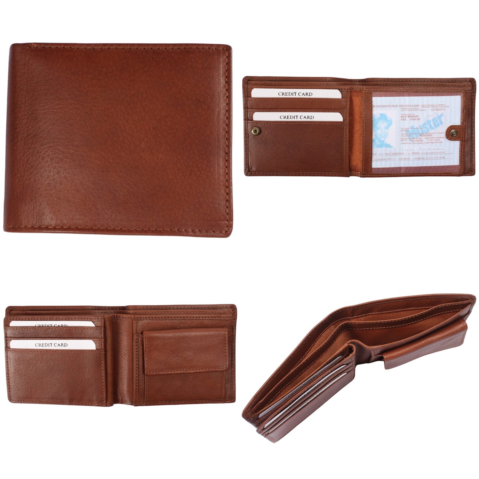 LECONI Geldbörse kompaktes Portemonnaie Herren Kartenetui RFID Portmonee Leder LE9034, 6 Kartensteckfächer, großes Münzfach + Ausweisfach, 11x9,5x2cm