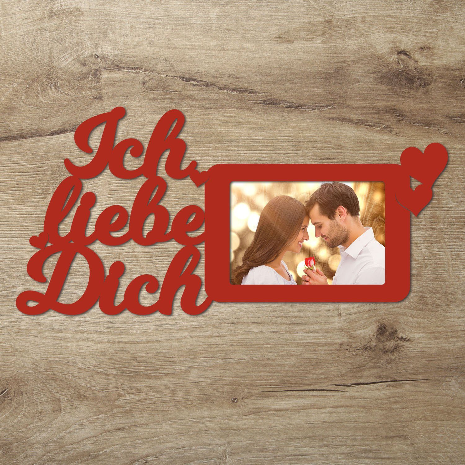 Namofactur Bilderrahmen Geschenk 'Ich liebe Dich', Hochzeitsgeschenk, Jahrestag, Hochzeitstag, für 1 Bilder Rot