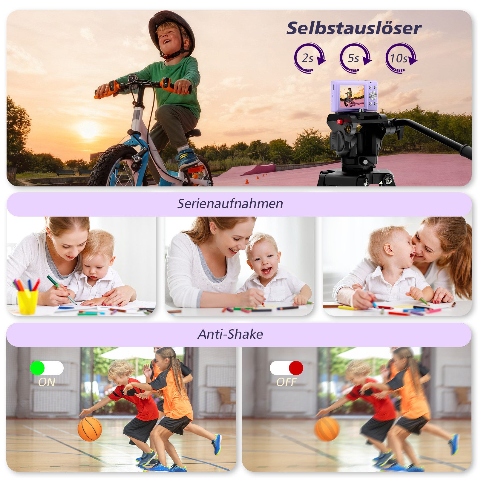 AKKEE Digitalkamera 1080P 44MP Kompaktkamera mit 32G Karte 16X Digitalzoom Kompaktkamera (44 MP, Anti-Shake, Serienaufnahmen, Timer-Aufnahme, Gesichtserkennung) – Bild 4 von 5