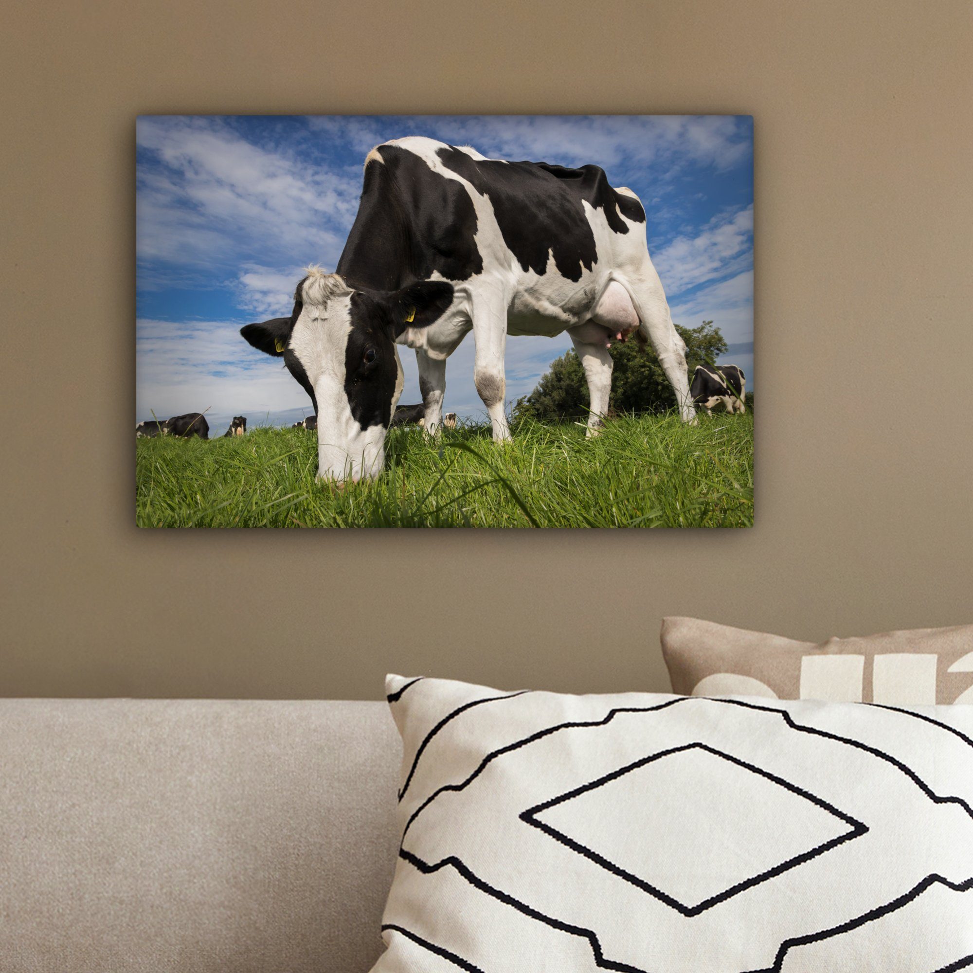 cm Aufhängefertig, OneMillionCanvasses® bunt Kuh (1 Lebensmittel, St), Schwarz Wanddeko, Leinwandbild - Wandbild - Weiß 30x20 - Leinwandbilder,