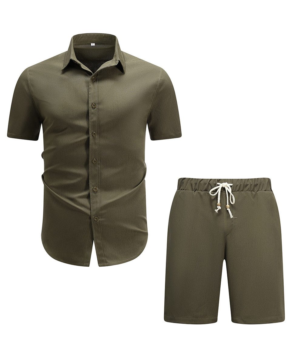 Allthemen Shirt & Hose (2 tlg, Kurzarmhemd & Shorts) Freizeitset Unifarben Sommerhemd und Shorts