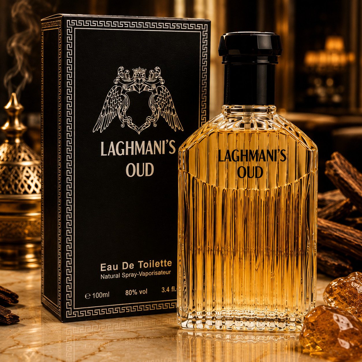 Fine Perfumery London Eau de Toilette Laghmani's OUD BLACK Pour Homme Orientalisch Würzig Sinnlich 100ml, Hergestellt in UK, Herrendüfte, Elegant