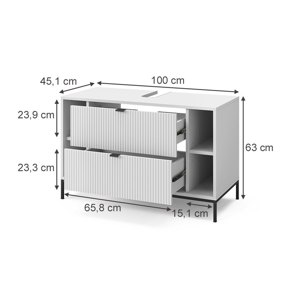 Vicco Waschbeckenunterschrank Eliza, Weiß, 100 x 63 cm mit 2 ausziehbaren Schubladen (1-St) – Bild 2 von 5