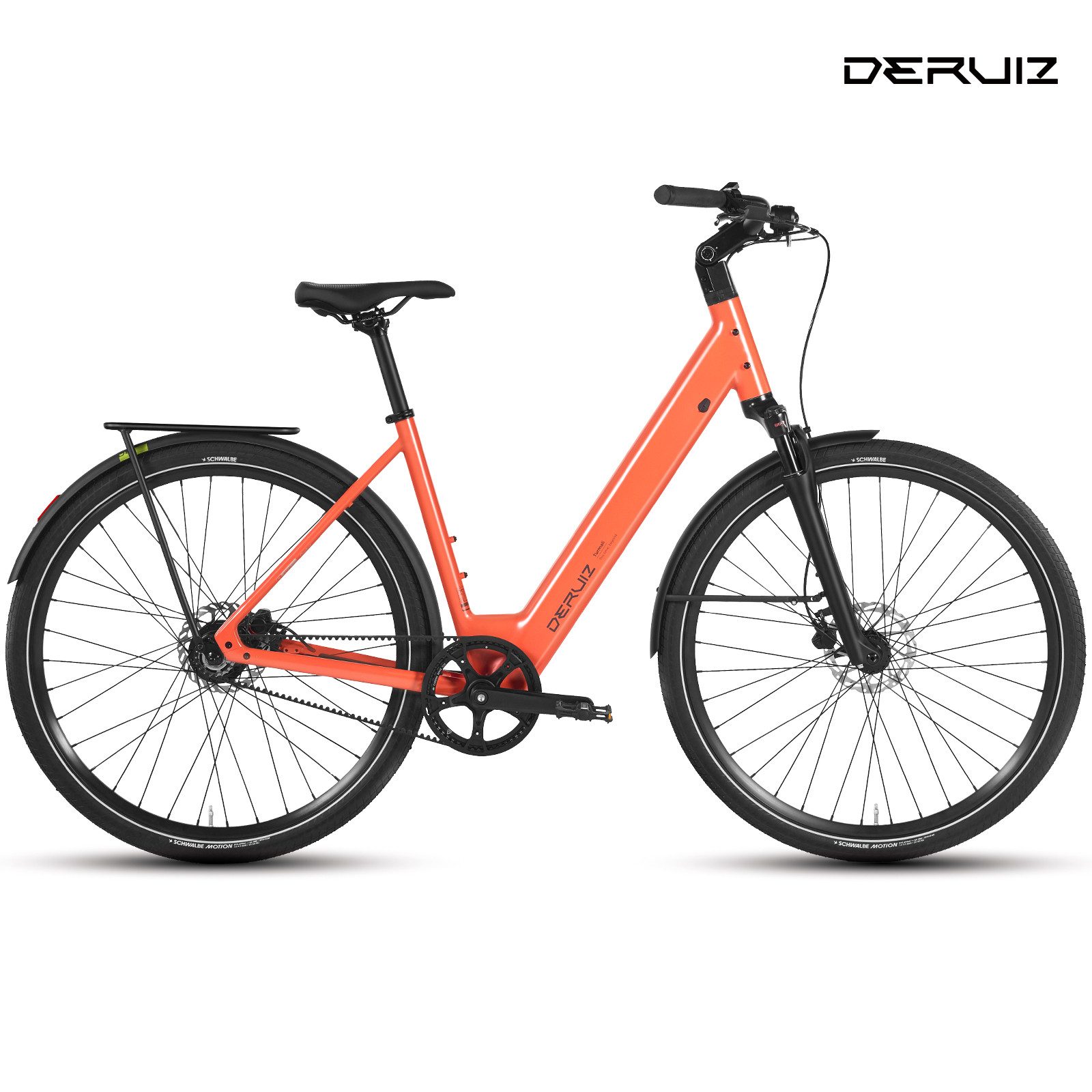 DERUIZ E-Bike Cityrad 28 Zoll für Damen und Herren, Riemenantrieb 35Nm/ Kettenantrieb 40Nm, SHIMANO Schaltwerk, Heckmotor, 360 Wh, (nur ca. 20 kg, Traglast ca. 140kg, RH: 48,5cm, für Damen und Herren), 35-Nm-Heckmotor, 360-Wh-Akku, Bluetooth-App, nur 19,8 kg