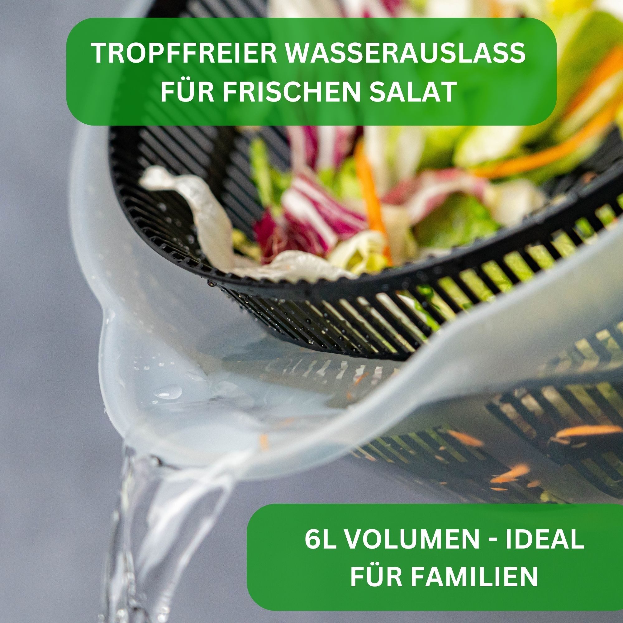 Thiru Salatschleuder Premium Salatschleuder 5L - Made in Germany - BPA Frei, 5 Liter, BPA frei, Rutschfest, Leichtes Kurbeln