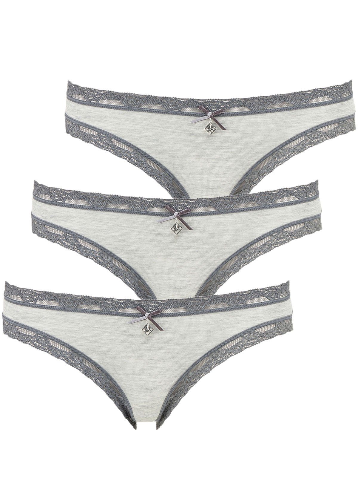 like it! Bikinislip 3er Pack Damen Minislip Kim (Packung, 3-St) Zwickel anthrazit