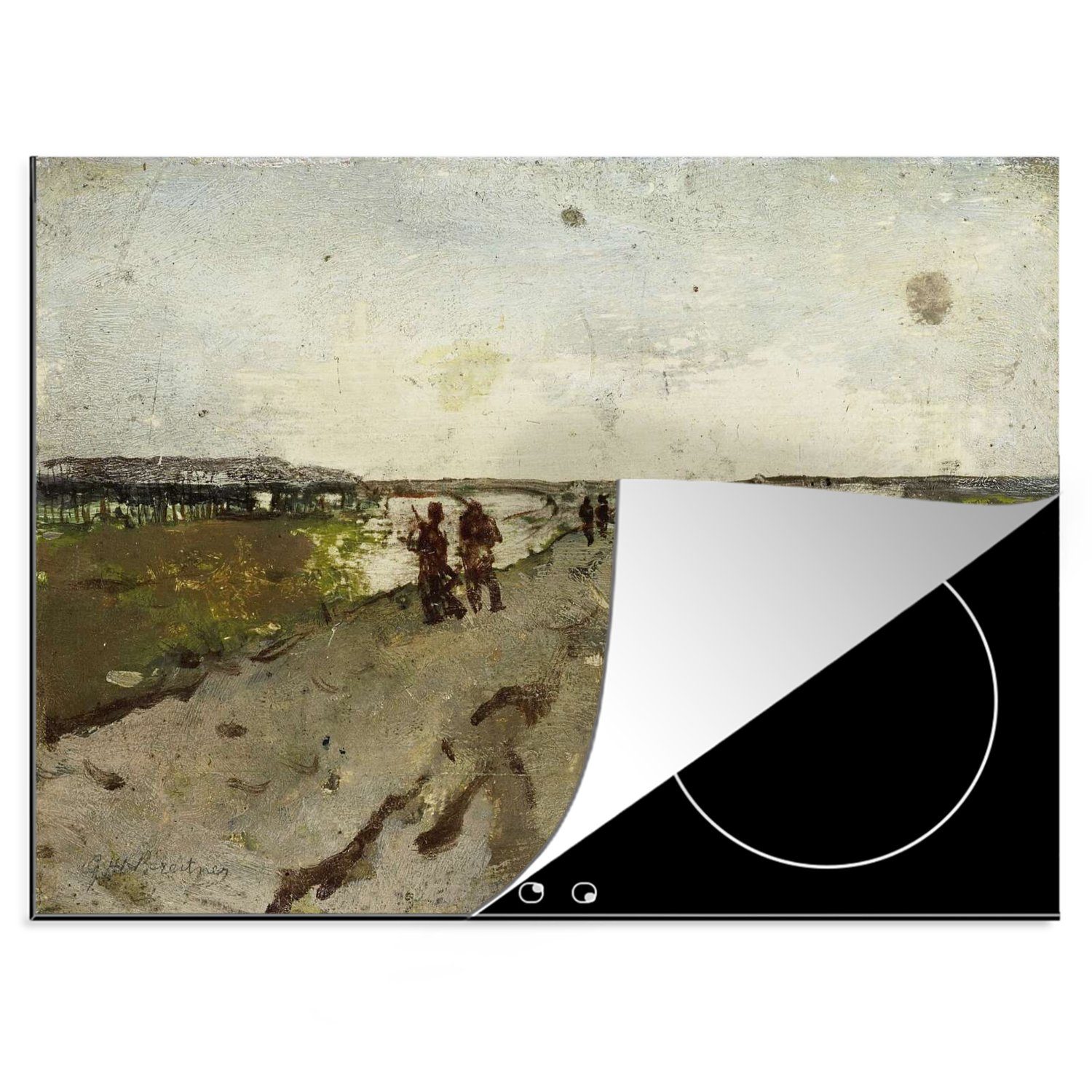 MuchoWow Herdblende-/Abdeckplatte Landschaft bei Waalsdorp mit Soldaten im Manöver - Gemälde von George, Vinyl, (1 tlg), 70x52 cm, Mobile Arbeitsfläche nutzbar, Ceranfeldabdeckung