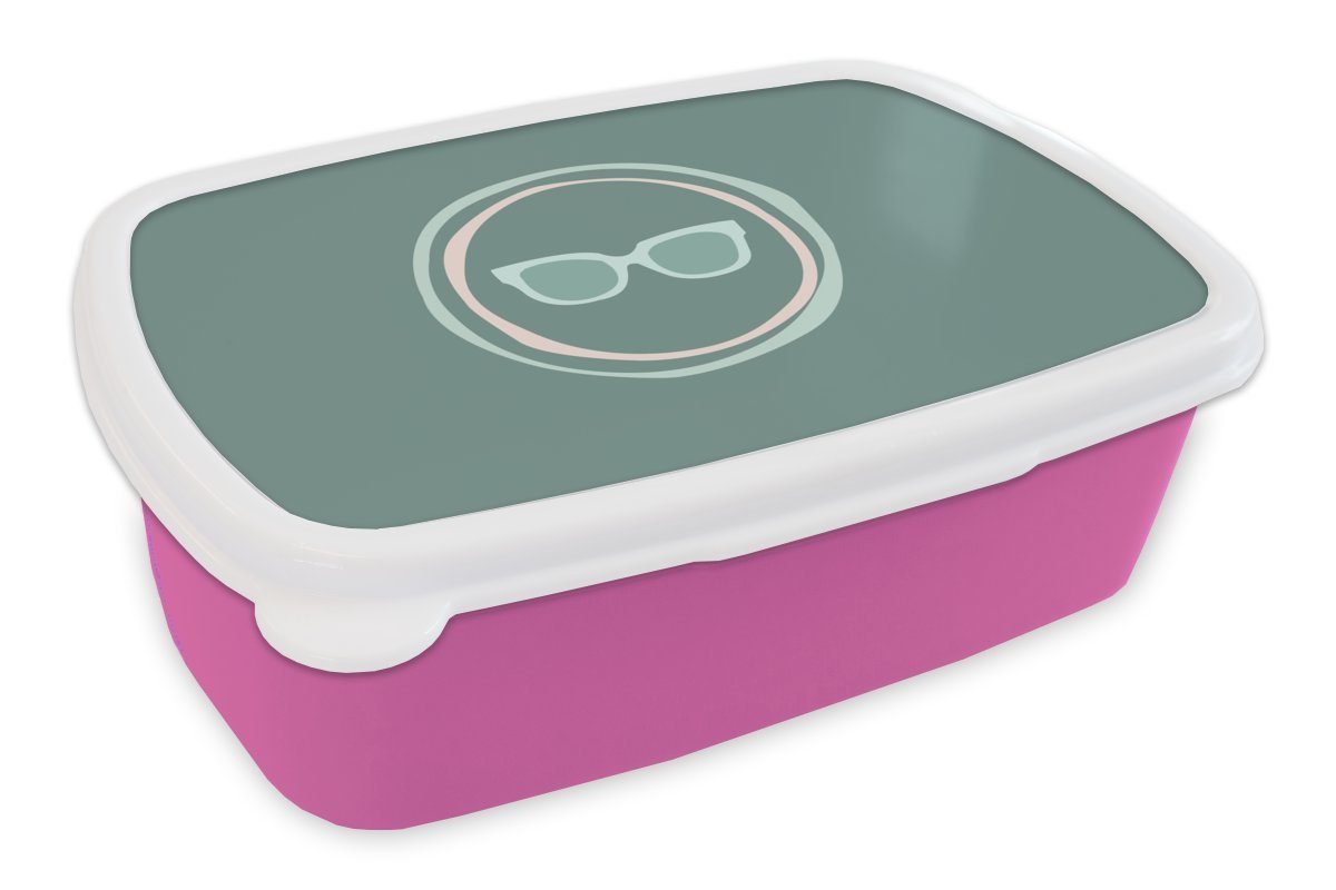MuchoWow Lunchbox Sommer - Sonnenbrille - Pastell, Kunststoff, (2-tlg), Brotbox für Erwachsene, Brotdose Kinder, Snackbox, Mädchen, Kunststoff rosa